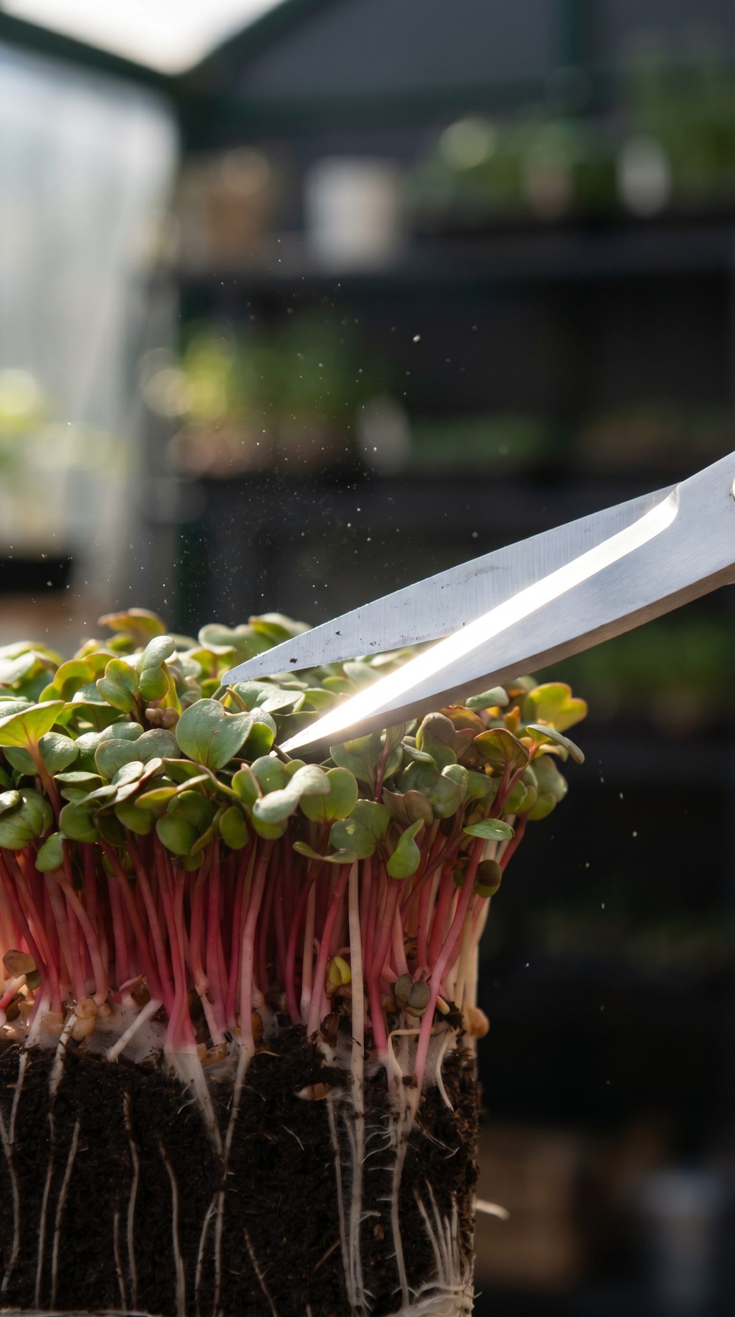 Cosecha de microgreens bajo pedido en bandeja
